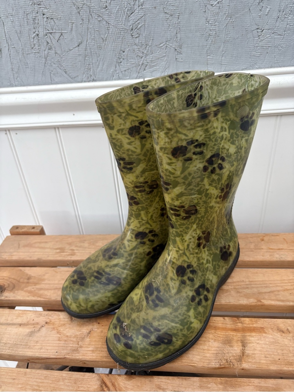 Sloggers Olive Green Paw Print Rain Boots